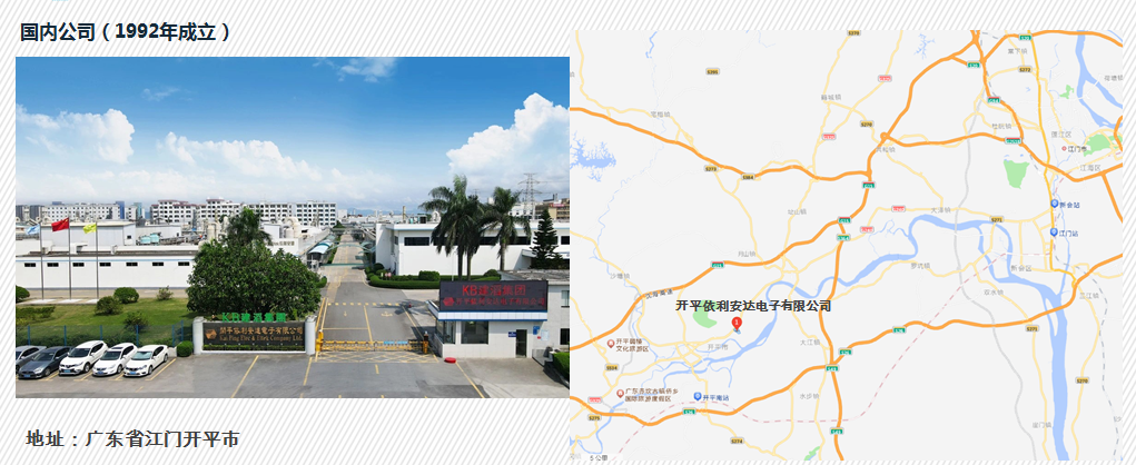<p>国内公司( 1992年成立)n</p> <p>2</p> <p>KB建酒团</p> <p>开平依利安达电子有限公司</p> <p>?</p> <p>花策</p> <p>..开中南话水沙的</p> <p>地址:广东省江门开平市</p>  <table> <tr><td colspan="4">曲即萨 主活牌 开 D</td> <td></td> </tr> <tr><td colspan="4">.RF :  I二</td> <td rowspan="2">I</td> </tr> <tr><td></td> <td></td> <td></td> <td>好</td> </tr> </table>